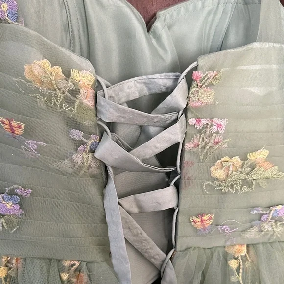 Green Floral Tulle Homecoming Dress - Picture 3 of 9